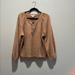 Blu Pepper Women’s Polka Dot Sweater Pink White Balloon Sleeves‎ Size Medium